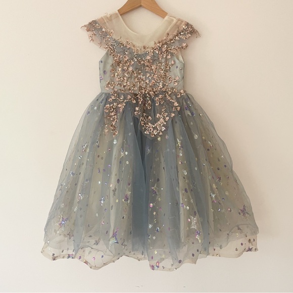Couture Blue Sequin Tulle DressFlower Girl Pageant Party Special Occassion